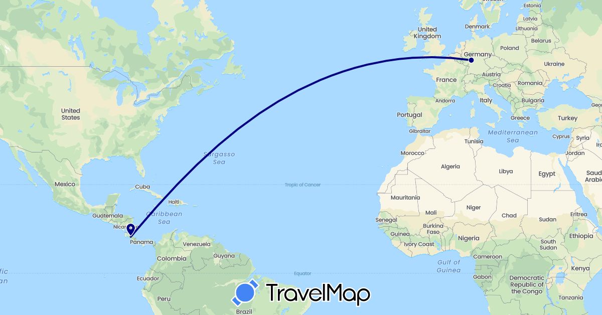 TravelMap itinerary: driving in Costa Rica, Germany (Europe, North America)